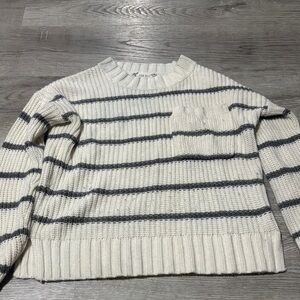 Pink Rose Cream and Gray Striped Sweater